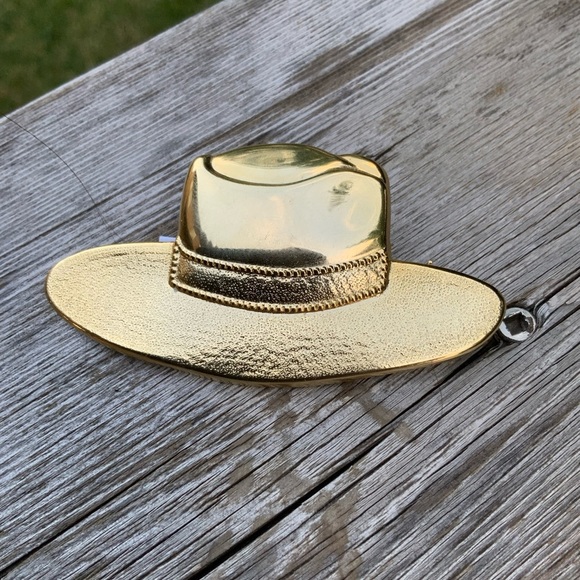 Vintage Western Gold Large Cowboy Hat Southern Brooch Pin Accessory Like New - Picture 10 of 10